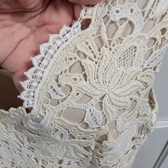 Ann Taylor Dressy Sleeveless Lace Overlay Dress Cream Beige Lined Size 0 - Picture 9 of 15